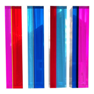 Vintage 1980s Rectangular Acrylic Columns Signed and Numbered by Vasa - Set of 4 For Sale