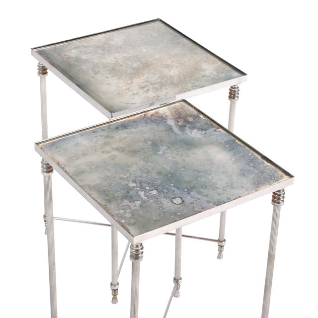 Maison Jansen A Pair of French Silver-Plated Mirrored Tables, in the Manner of Maison Jansen, C. 1950 For Sale - Image 4 of 5