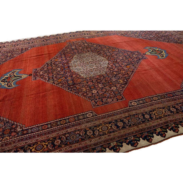 1910s Antique Bidjar Handmade Persian Red Wool Rug With Medallion Motif For Sale - Image 5 of 8