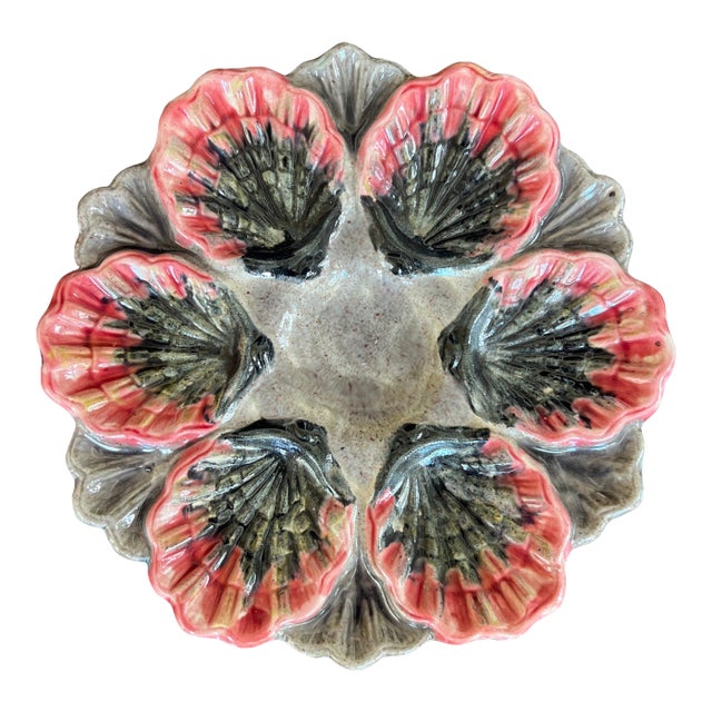 Vintage French Majolica Oyster Plate For Sale