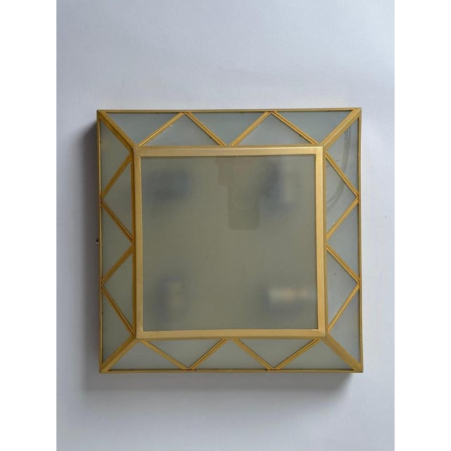 Art Deco Revival Frosted Glass Geometric Flush Mount by Wilhelm Vest, Austria, 1970s For Sale - Image 3 of 16