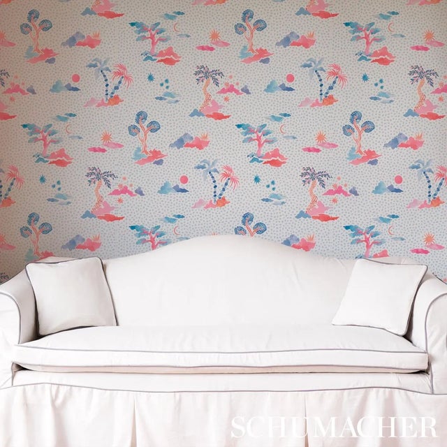 Not Yet Made - Made To Order Sample - Schumacher x Happy Menocal Valetta Wallpaper In Sky & Pink For Sale - Image 5 of 6