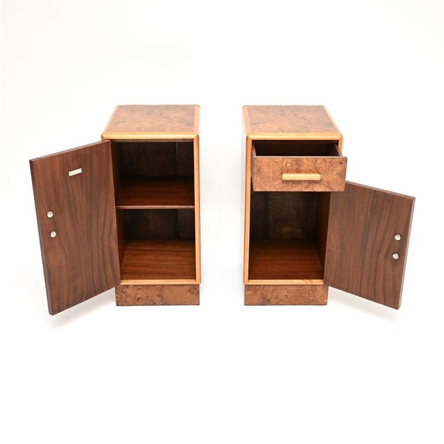 Mid-Century Modern Art Deco Burr Walnut Bedside Cabinets, 1930, Set of 2 For Sale - Image 3 of 11
