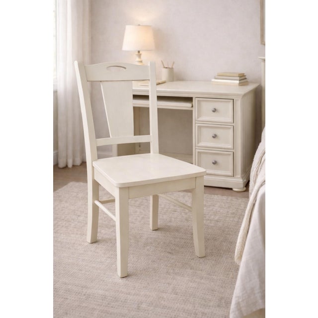 Wood Cream Painted Writing Desk With Pull-Out Keyboard Tray and Solid Wood Chair, Late 20th Century For Sale - Image 7 of 9