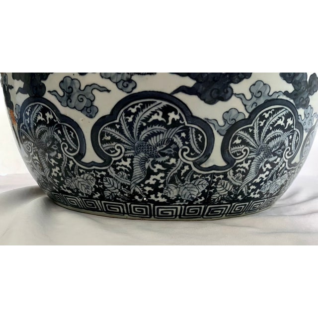 Large 20" Vintage Japanese Blue & White Porcelain Phoenix Jardinière - Signed For Sale - Image 11 of 18