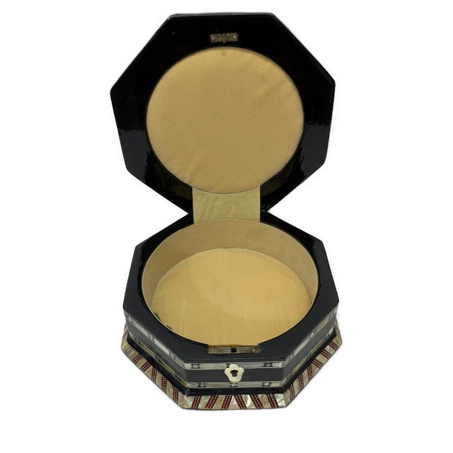 Black Handmade Octagonal Mother of Pearl Wooden Jewelry Box 8 Inch For Sale - Image 8 of 9