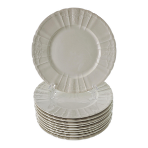 Mid 20th Century KPM Dinner Plates Rocaille Pattern Large 11" Dia Scepter Mark Cream Embossed Porcelain - Set of 10