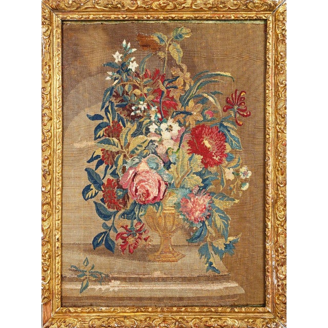 Handwoven in wool with natural silk highlights, this 1x2 gift-sized antique French tapestry fragment dates to circa 1700...