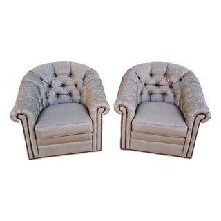 Lexington Robinson Tufted Back Swivel Chairs. Pair. For Sale
