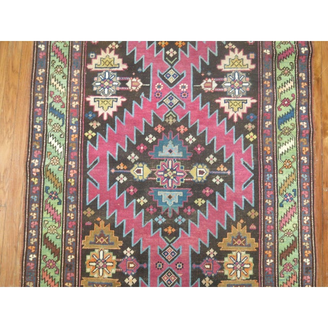 Late 20th Century Vintage Karabagh Runner in Bright Pink & Chartreuse - 3'10" x 12'9" For Sale - Image 5 of 6