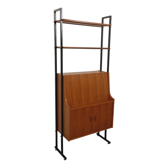 Vintage Modular Secretary Desk Bookcase in Teak and Metal, 1970s For Sale