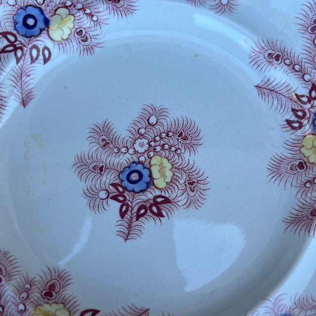 A Nice Antique Staffordshire "Feather" Pattern Red Transfer Decorated Plate, Circa 1830's Made by Wood & Challinor of...