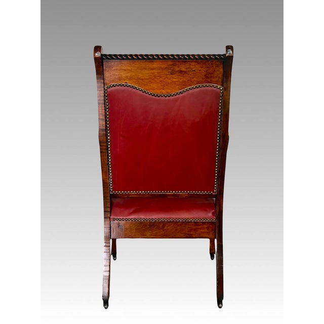 Antique Empire Flame Mahogany & Ox Blood Red Leather Library Armchair, Late 19th. Century Chair For Sale - Image 11 of 14