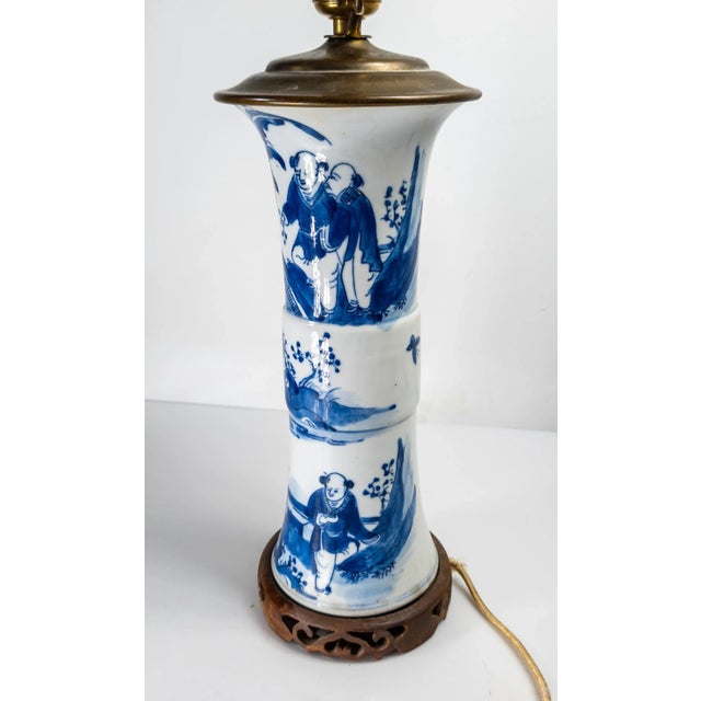 French 19th Century Chinese Blue and White Gu Form Table Lamp Vase For Sale - Image 3 of 13