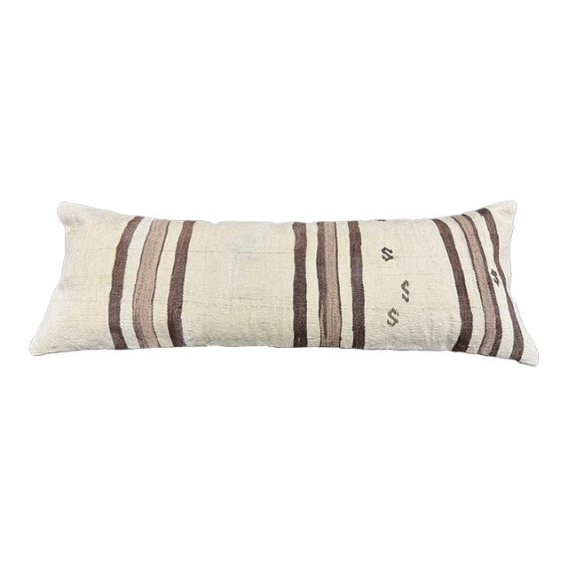 Turkish Hemp Pillow Cushion Natural Beige Brown Cushion Cover 14"x40" For Sale