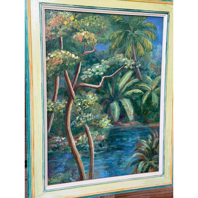 Vintage Tropical Florida Landscape Oil Painting on Board, Signed Lea For Sale - Image 10 of 11