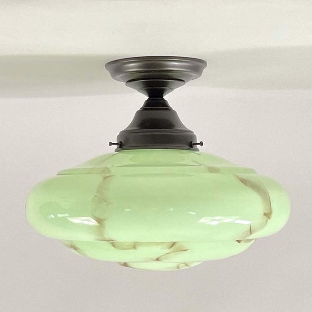 Art Deco Flush Mount in Marbled Opaline Glass and Burnished Brass, Germany, 1920s For Sale - Image 9 of 17