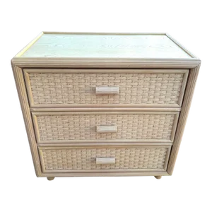 Vintage Coastal Woven Rattan 3 Drawer Nightstand