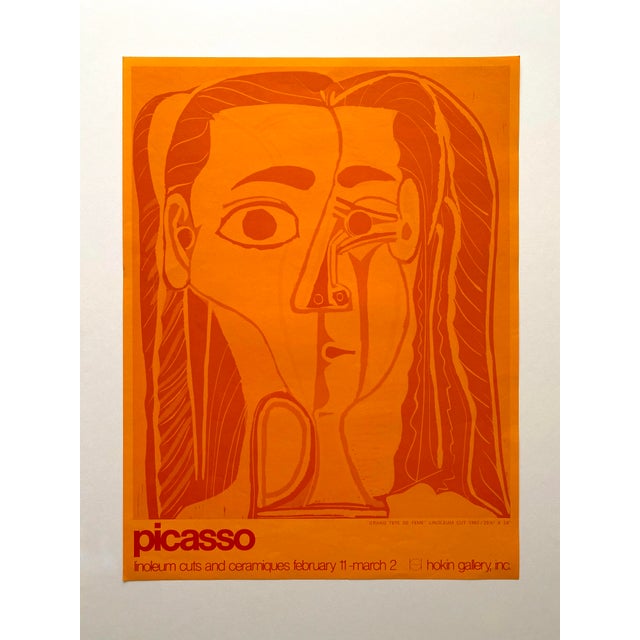 Pablo Picasso Vintage 1970 Mid Century Modernist Lithograph Print Palm Beach Exhibition Poster " Grand Tete De Feme " 1962 For Sale - Image 11 of 11