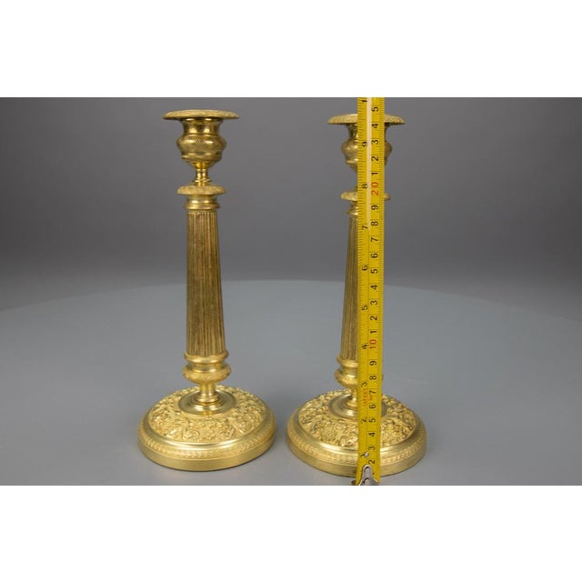 Antique French Brass Candlesticks with Floral Motifs, 1920s, Set of 2 For Sale - Image 16 of 18
