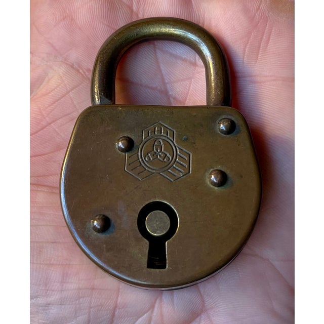 German Tri-Lock Padlock in Brass, 1940s For Sale - Image 4 of 9