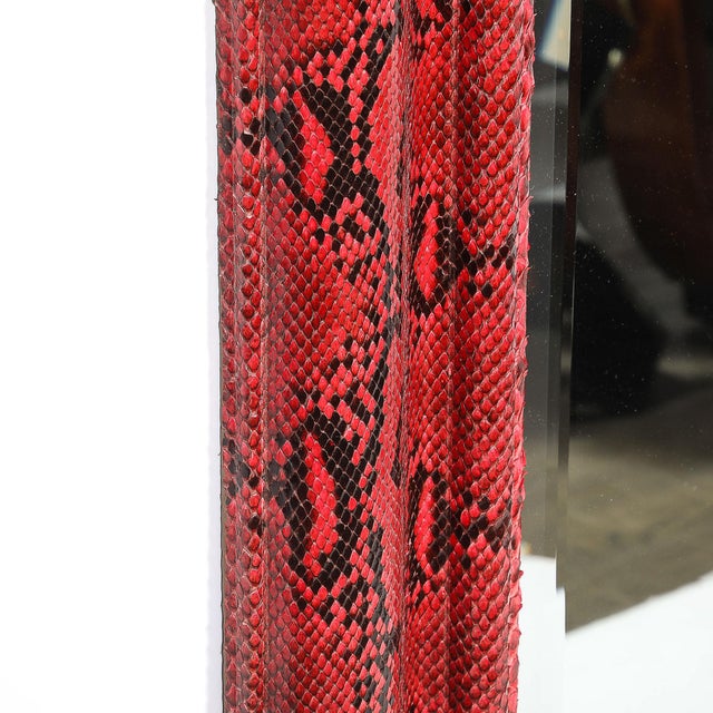 Mid-Century Molding Mirror in Red & Black Python Leather by Karl Springer For Sale - Image 12 of 16