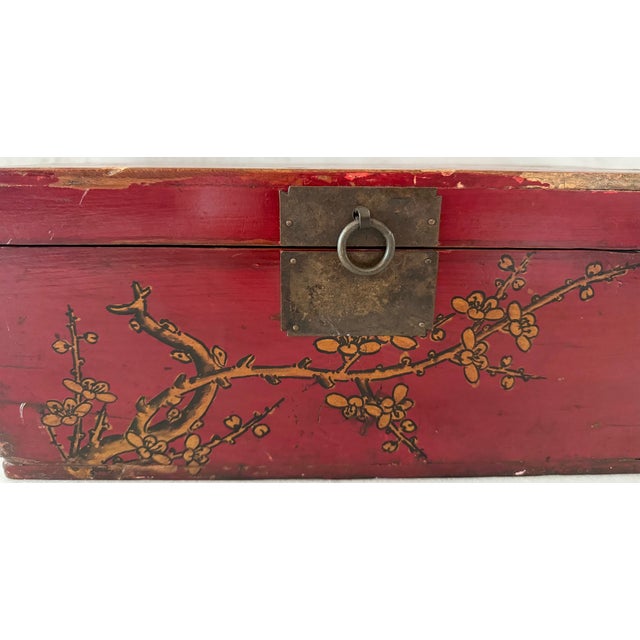 Wood Vintage Chinese Red Wooden Box For Sale - Image 7 of 13