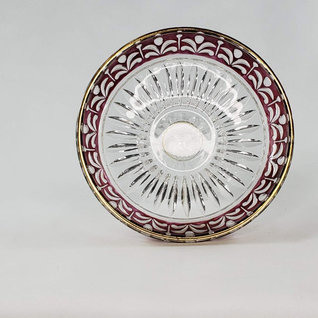 Transparent Vintage Anna Hutte Bleikristall Ruby Gold Compote Crystal Pedestal Footed Bowl For Sale - Image 8 of 9
