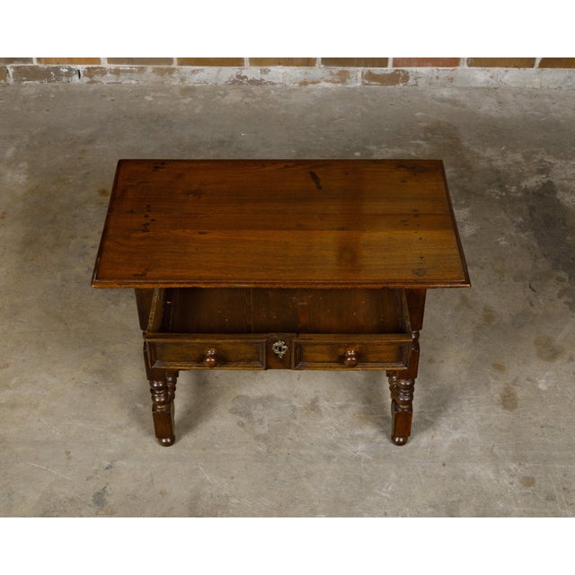 English English 19th Century Oak Side Table with Carved Bobbin Legs and Single Drawer For Sale - Image 3 of 12