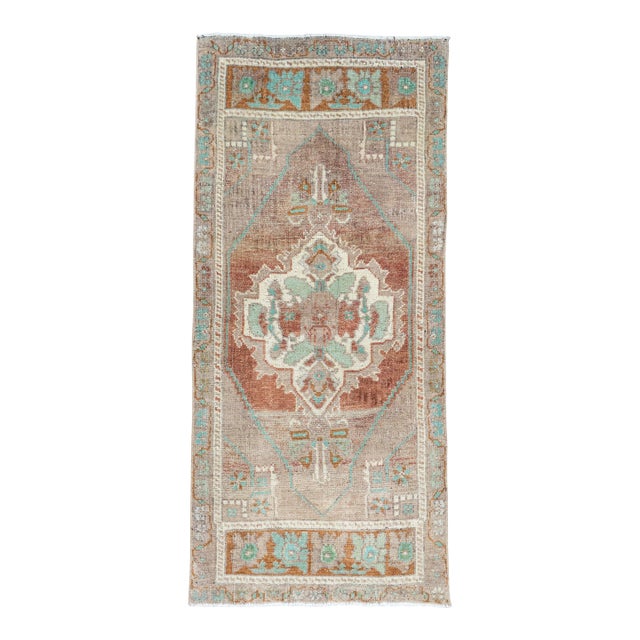Turkish Mini Rug Oriental Hand Knotted Vintage Rug 1'9" x 4' #16875 For Sale