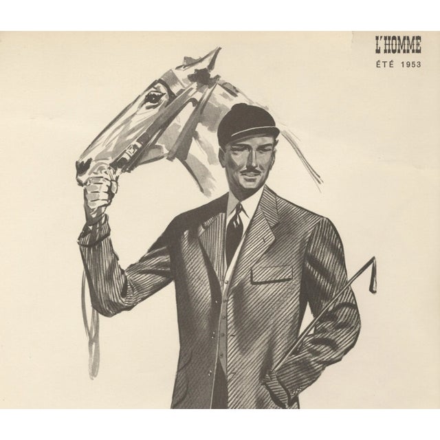 This is a matted mid-century French lithograph that is for men's tailoring fashion for the man who loves the sport of...