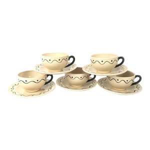 1970s Metlox California Pottery Poppytrail Green Rooster Coffee Tea Cup & Saucer Set- 11 Pieces