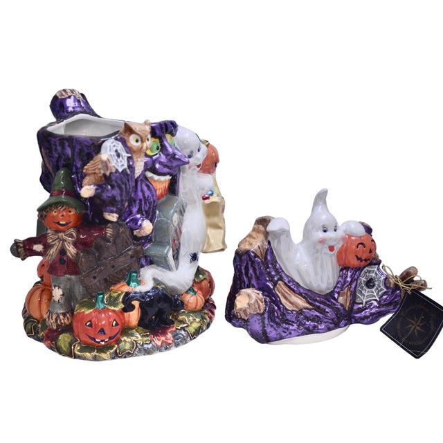 Ceramic Radko Hoot 'N' Howl Halloween Candy Cookie Jar For Sale - Image 7 of 8