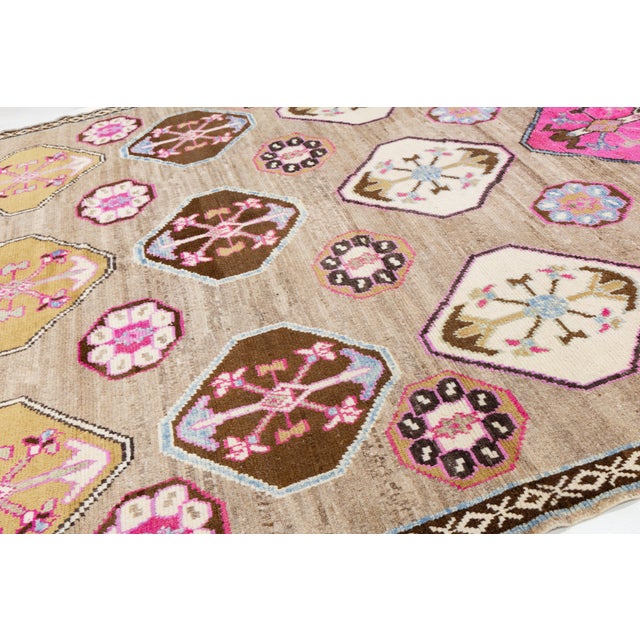 2010s 10 X 13 Modern Handcrafted Turkish Kars Designed Wool Rug in Light Brown For Sale - Image 5 of 11