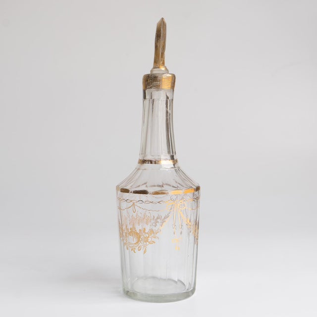 Glass Antique French Louis XVI Gilded Crystal Decanter With Heart Stopper For Sale - Image 7 of 14