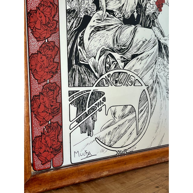 Vintage Art Nouveau Mirror with Christmas Noel Illustration by Alphonse Mucha, 1960s For Sale - Image 14 of 15