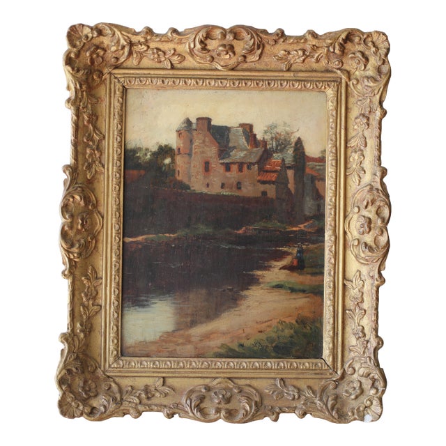 Joseph Farquharson Original Antique Scottish Manor Painting Oil on Wood For Sale