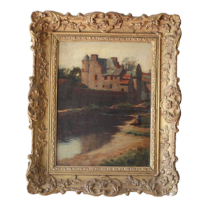 Joseph Farquharson Original Antique Scottish Manor Painting Oil on Wood