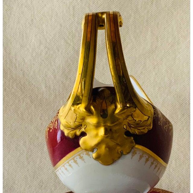 1950s Fischer & Mieg Pirkenhammer Ruby Red Porcelain Sauce Boats With Gilt Bacchus Handles — Matched Pair For Sale - Image 16 of 18