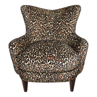 Leopard Print Upholstered Accent Chair by Burton James, Made in California For Sale
