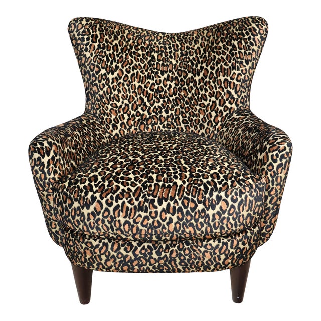 Leopard Print Upholstered Accent Chair by Burton James, Made in California For Sale