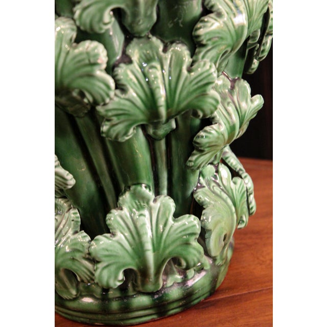 Green Vase with Leaf Decoration from Manises, 1950s For Sale - Image 6 of 8