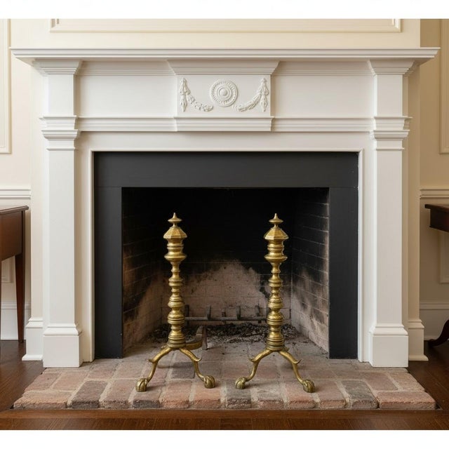 Antique Brass Andirons Pair-Chippendale-Beehive-Claw Foot-Fireplace Dogs-Federal For Sale - Image 10 of 11