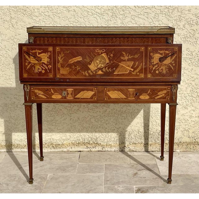 Louis XVI Style Marquetry Desk in Wood For Sale - Image 5 of 13