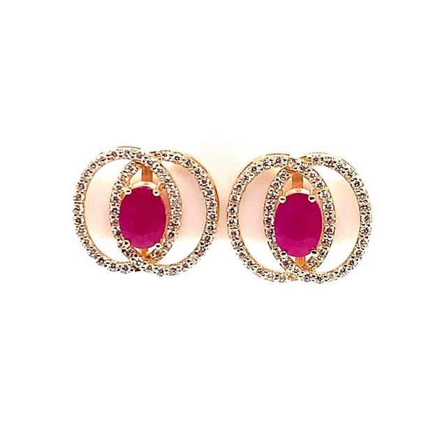 Natural Untreated Finely Faceted Quality Ruby and diamond Stud Earrings set in 14k Yellow Gold 2.41 TCW Certified $5,950...