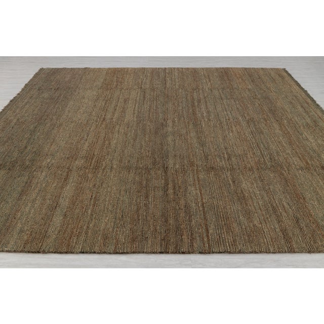 Textile High Quality Hand Knotted Dark Green Jute Loop Pattern Solid Rug 6x9Ft. For Sale - Image 7 of 12