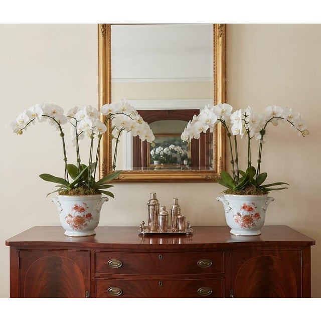 White Vintage Floral Porcelain Cachepots With Gilded Rococo Handles For Sale - Image 8 of 12