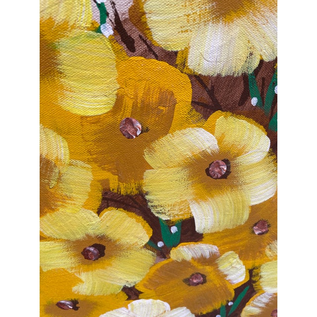 Contemporary Vintage 1970s Boho California Textured Floral Art Painting - Signed by Carlson For Sale - Image 3 of 9