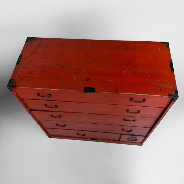 Red Tansu Chest of Drawers, Japan, 1920s For Sale - Image 11 of 17