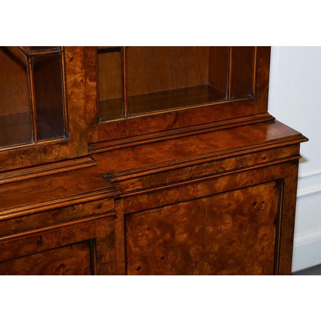 Large Georgian Burr Walnut Breakfront Display Cabinet For Sale - Image 10 of 18